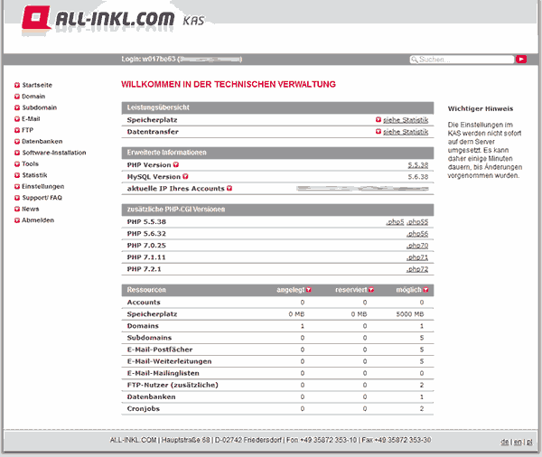 All-inkl interne Verwaltung